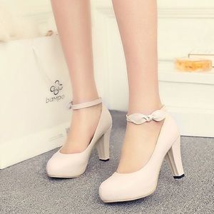 Nude ankle strap heels